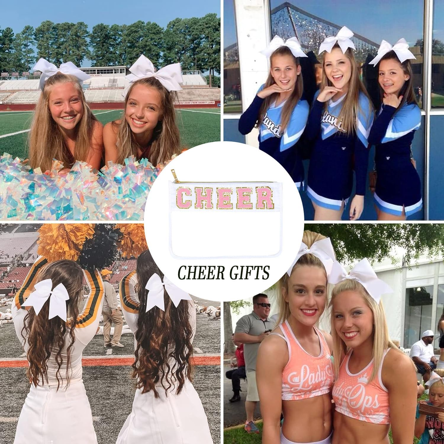 1 Pcs Cheer Gifts Chenille Letter Cheer Bags Patch Makeup Bag Flat Clear Pouch Cheerleading Gifts for Girls Cheer Teams, Beige, Cheer Bag