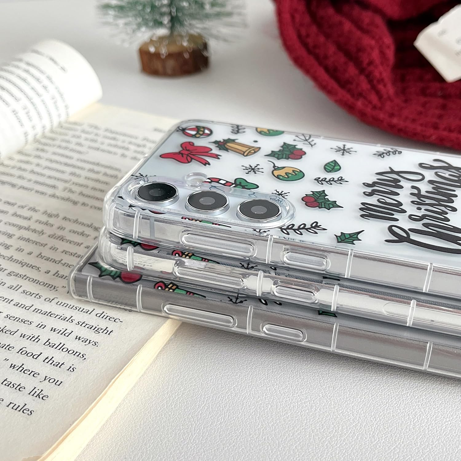 XIZYO Christmas Phone Case for Samsung Galaxy S24 Plus,Clear Cute Merry Christmas Xmas Bells Pattern Aesthetic Women Girls Kids Santa Winter Slim TPU Shockproof Protective Case,Clear image number 2