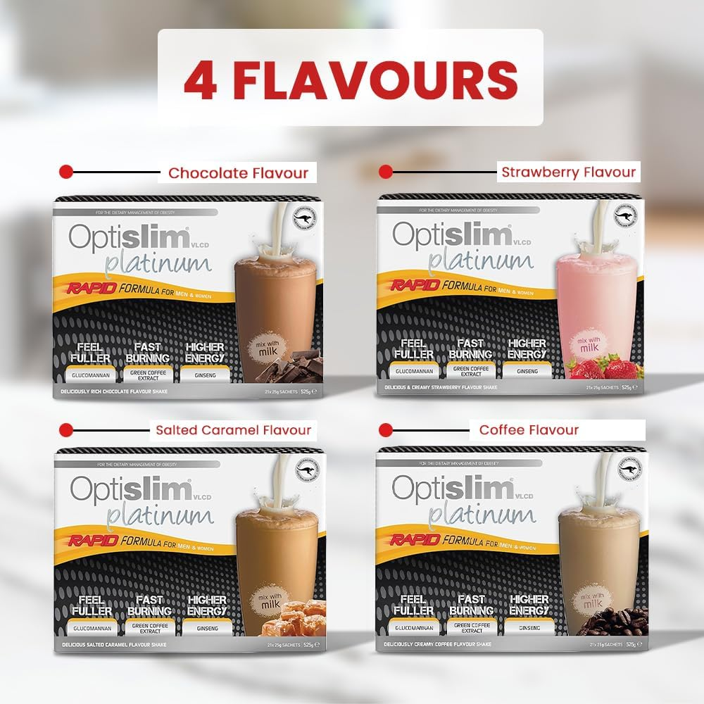 Optislim VLCD Platinum Shake, Meal Replacement, Formulated for Accelerated Weight Loss, with 10G High Protein and Ginseng, 25 Vitamins and Minerals per Serving - Vanilla Flavour - 21 X 25G Sachet image number 5