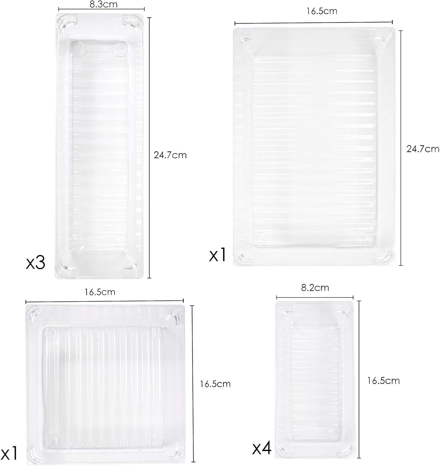 TRIXES 9PC Clear Draw Organizers - Storage Box - Make up Organizers - Kitchen Storage - Desk Organizers - Divider Trays - Kitchen Storage Containers - Assorted Sizes