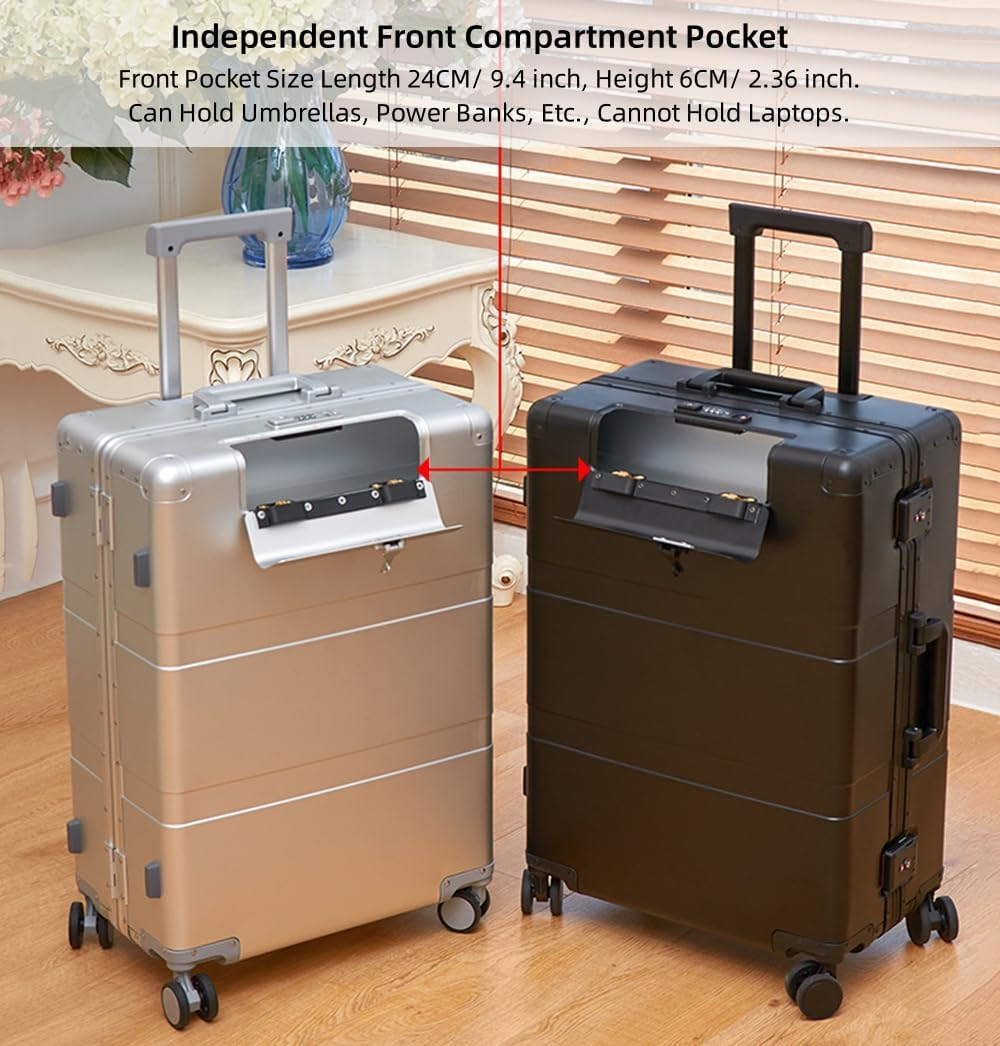 All Aluminum Magnesium Hardside Carry on Luggage with Wheels, Zipperless Hardshell Checked Luggage with Lock, Airline Approved Suitcase Metal Rolling Luggage for Travel, Business (Silver, 20 Inch) image number 4