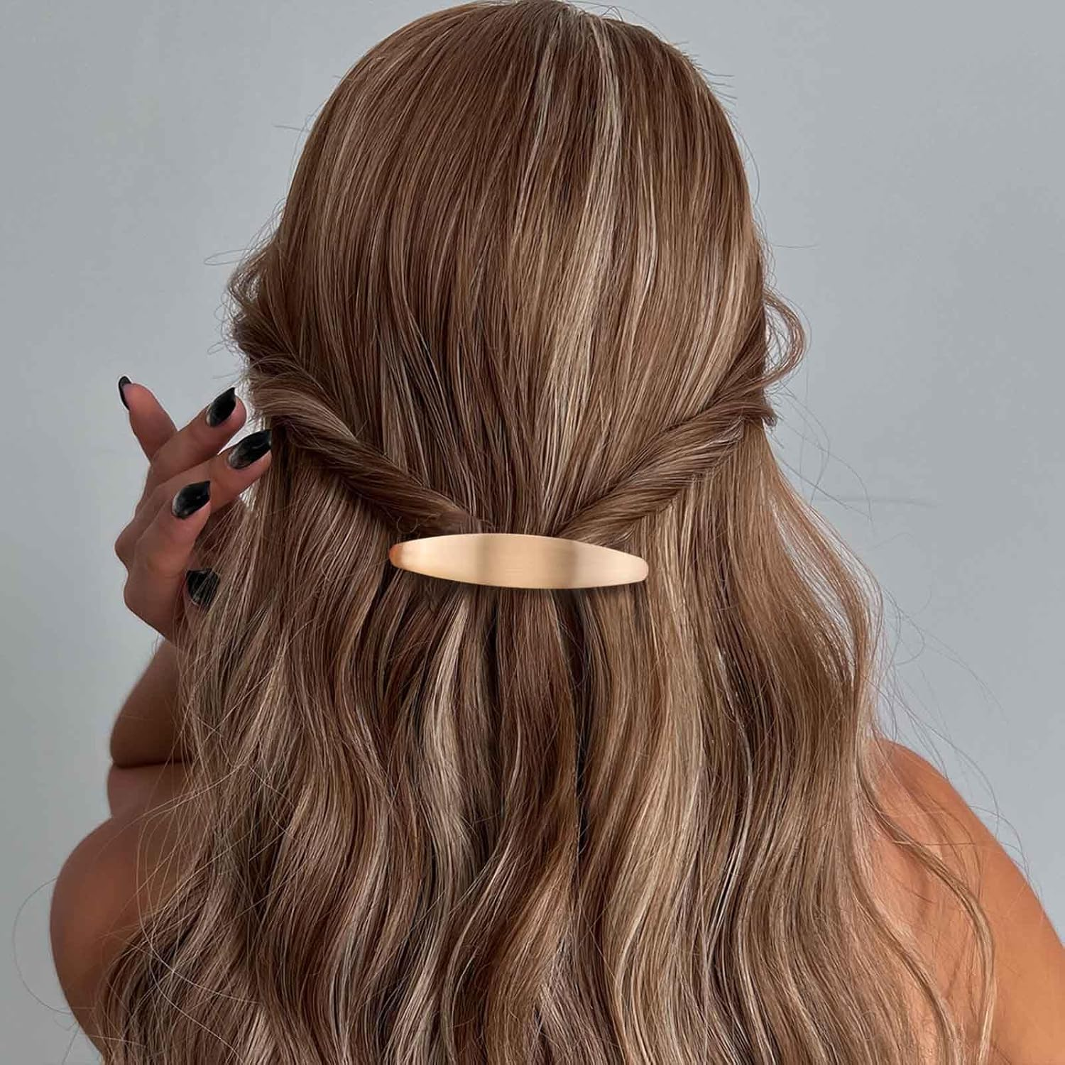 Enautoabs French Metal Hair Clip, Hair Clips, Brushed Gold, Oval Hair Clip, Pin, Geometric Ponytail Holder, Hair Clips, Minimalist Hair Clip, Decorative (Gold Oval) image number 5