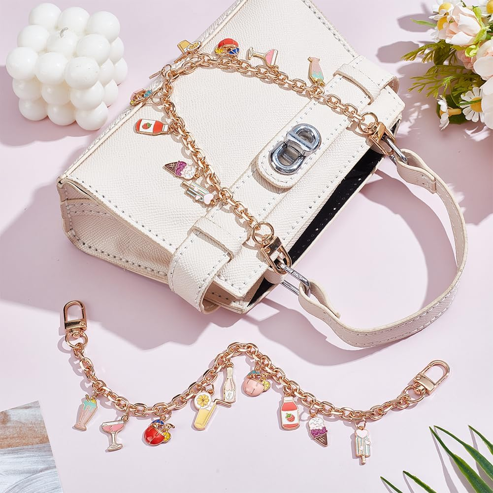PLIGREAT 2 Pcs Fruit Drink Charms Chains for Handbag, 30.3 Cm Trouser Chains Replacement Extension Chain for Women Ice Cream Lemon Juice Bag Charms Straps for Handbag Wallet Crossbody