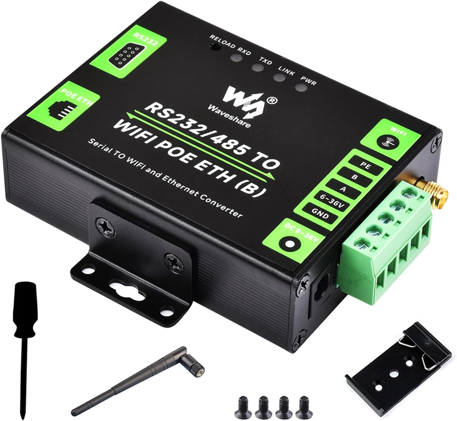 Waveshare RS232/485 to Wifi and Ethernet Serial Server Converter with POE Function, Modbus Gateway, MQTT Gateway, Serial Port to HTTPD Client Functions, DC 6~36V / Poe Port Power Supply image number 5