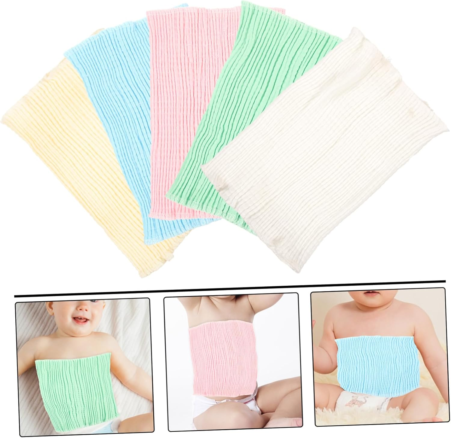 Ibasenice 5Pcs Baby Cotton Belly Bands for Newborns and Toddlers Soft Elastic Cord Cover Reusable Navel Wraps Wide Design for Infant Umbilical Care Newborn Supplies image number 2
