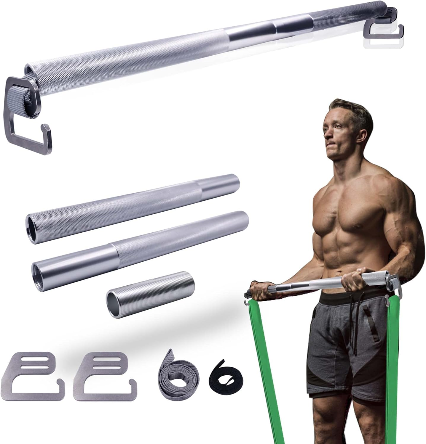 J Bryant Fitness Resistance Band Exercise Bar Large Hook Heavy Duty Bar