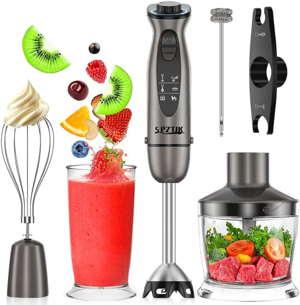 Hand Stick Blender, 7 in 1 Immersion Blender Handheld, 12 Speed Mode Handheld Blender Stainless Steel Blade, 600Ml Mixing Beaker, 500Ml Chopper, Whisk and Milk Frother image number 4
