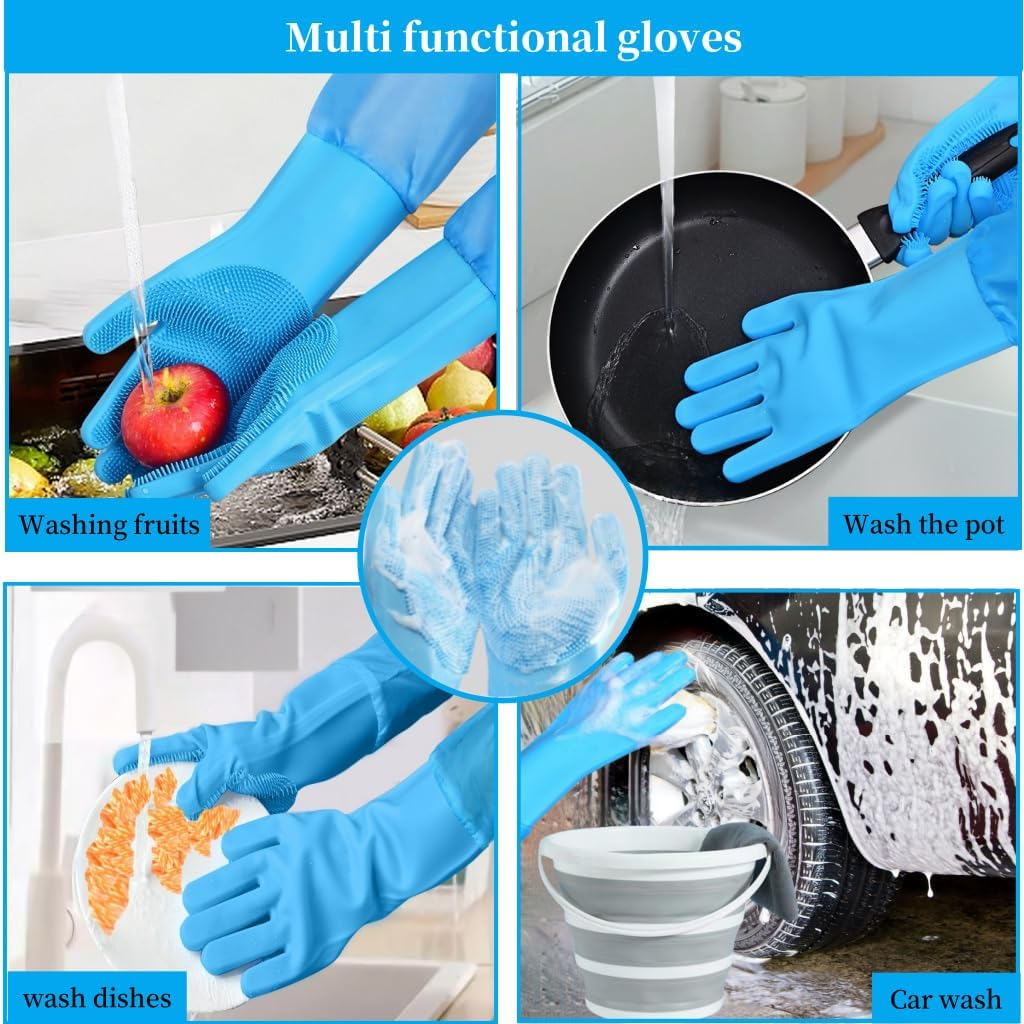 Bryzant Pet Grooming Gloves Extended Heat-Resistant High-Density Comb Silicone Gloves for Bathing Hair Removal and Massage for Dogs and Cats (Blue) ﻿ image number 3