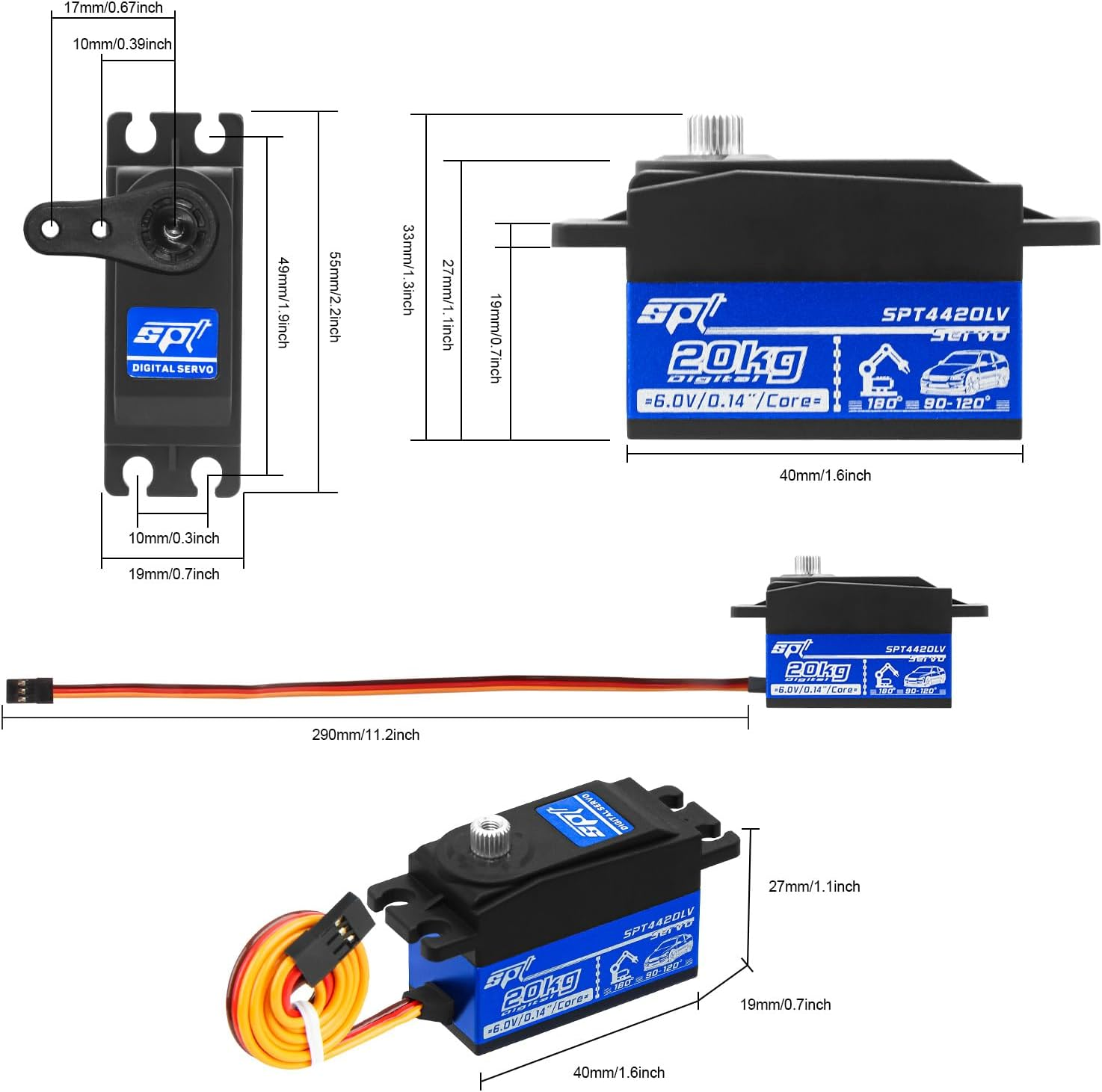 20Kg Low Profile Servo RC Digital Servo High Torque Full Metal Gear & Steering Servo Arm for 1/10 RC Car Tamiya Kyosho On-Road Touring Drift Car/Robot/Boat image number 6