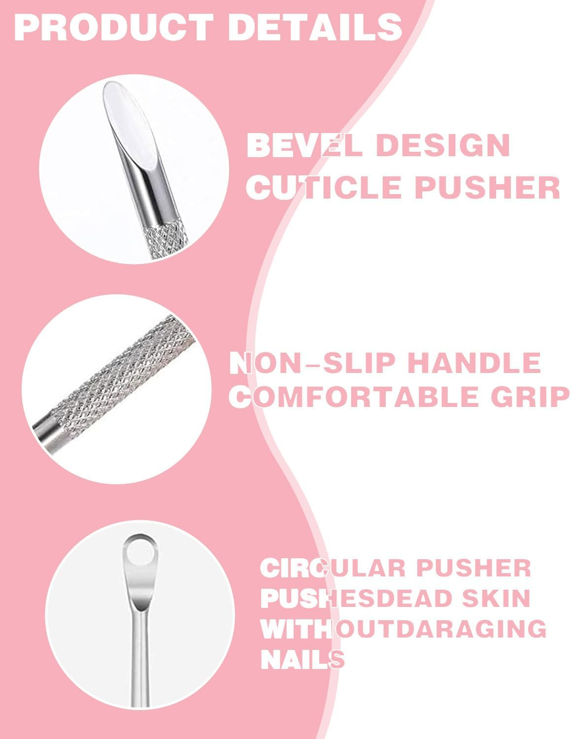 KEMUZ 1 X Cuticle Pusher Double Head Stainless Steel with 12 Pieces Self-Adhesive Sandpaper, Double Ended Professional Cuticle Pusher Cuticle Removal Pusher for Manicure and Pedicure image number 2