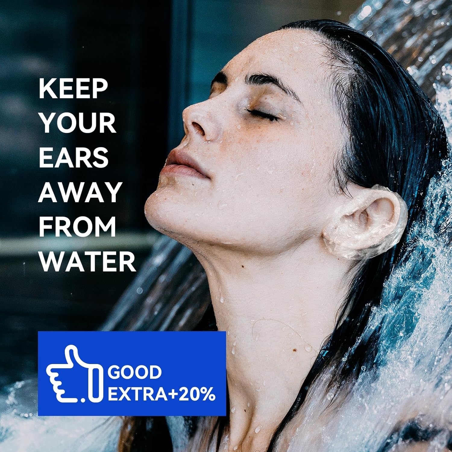 Disposable Ear Covers for Shower - Waterproof Plastic Ear Covers Ear Shower Caps, Bath Ear Covers Protectors for Hair Dye Cap Hair Dryer (100 Pcs) image number 3