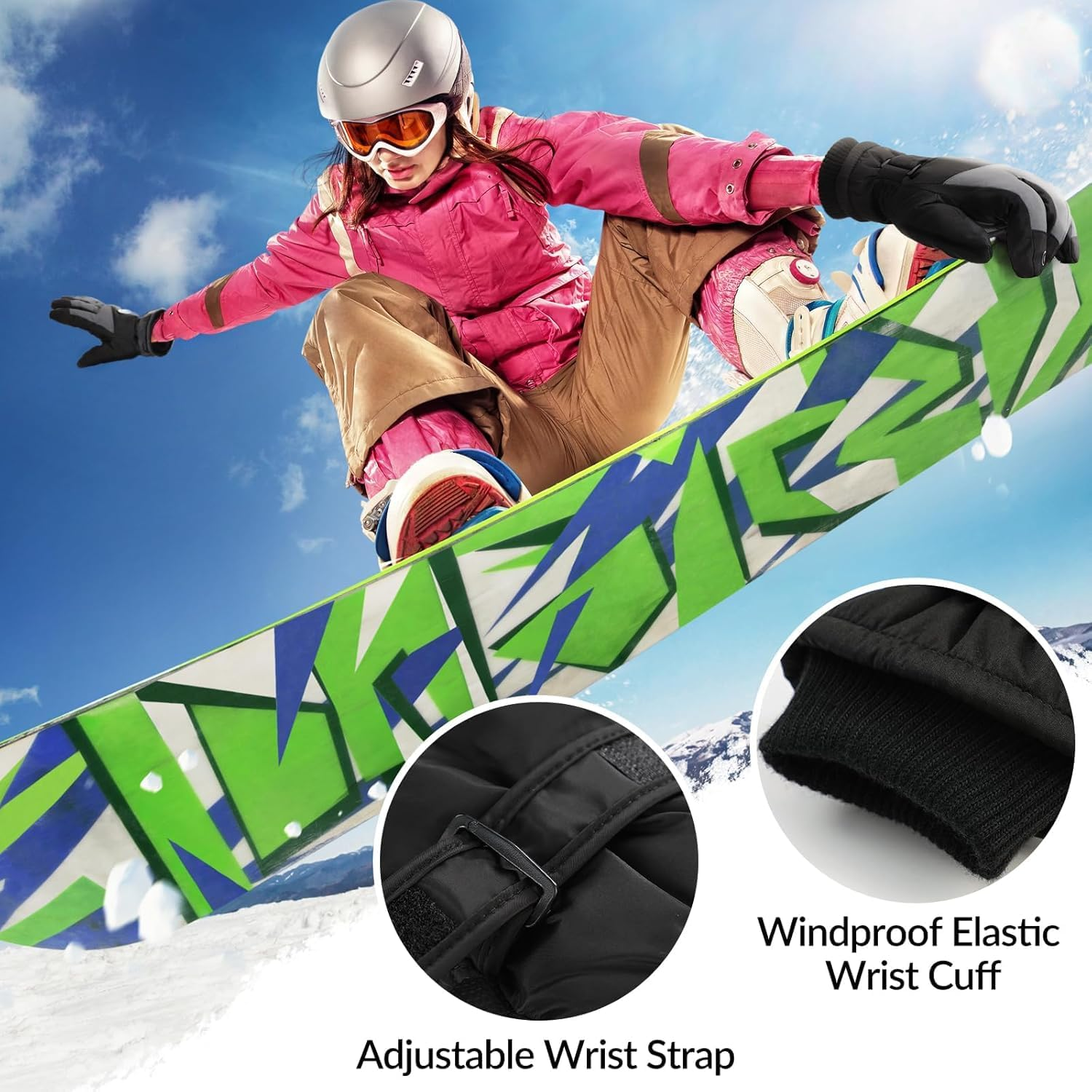 Ski & Snow Gloves, Waterproof Touchscreen Cold-Weather Gloves with Thermal Insulation for Skiing, Snowboarding, Cycling, Hiking - Unisex Windproof Hand Warming image number 1