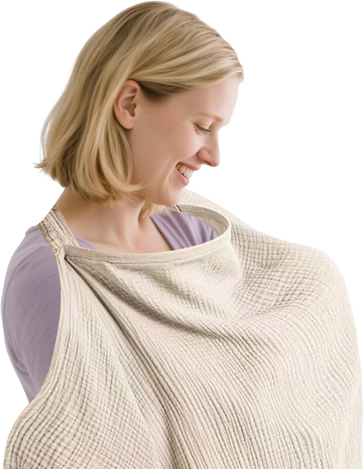 Muslin Nursing Cover Discreet Breastfeeding Cover with Arched Neckline Soft and Breathable Cotton Nursing Cover Multi-Purpose Stroller Cover for Baby Breastfeeding Suitable for Mom Nursing Apron image number 5