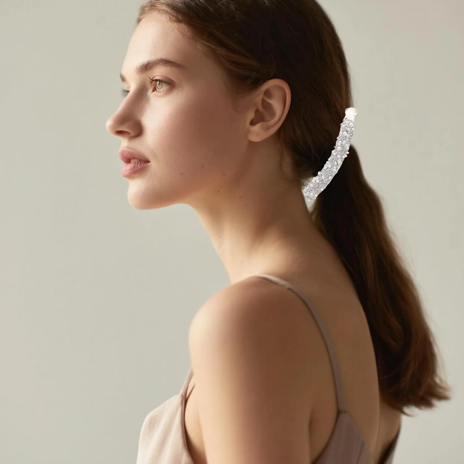 Pack of 2 Banana Hair Clips, Thin Hair, Rhinestone Banana Clip, Hair Beads, Black Hair Clip, White Hair Clips, Ponytail Clip, Hair Accessories for Women image number 1