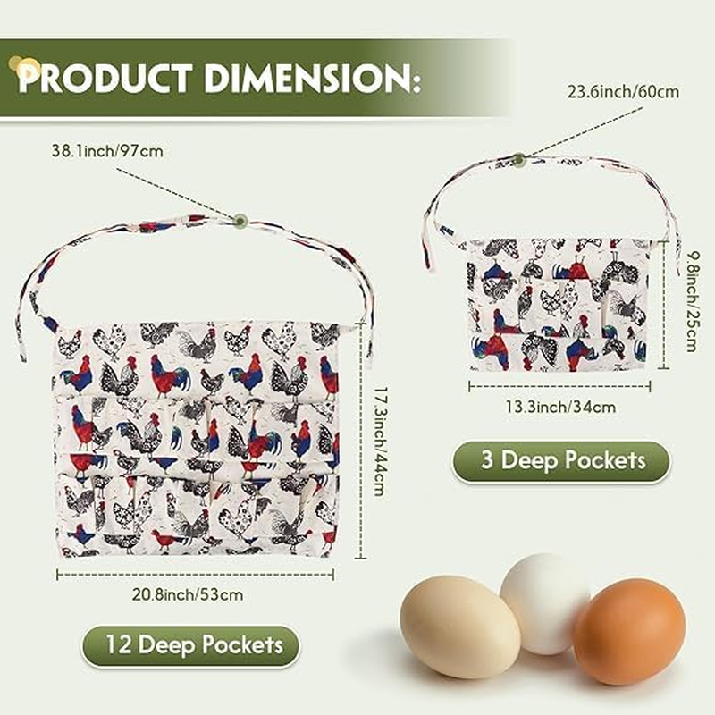 Durable Egg Gathering Apron 12 Deep Pockets Canvas Fabric for Duck Goose Quail Dove Eggs Holder Easter Egg Collecting Apron Chicken Coop Tool Hen Rooster Print image number 5