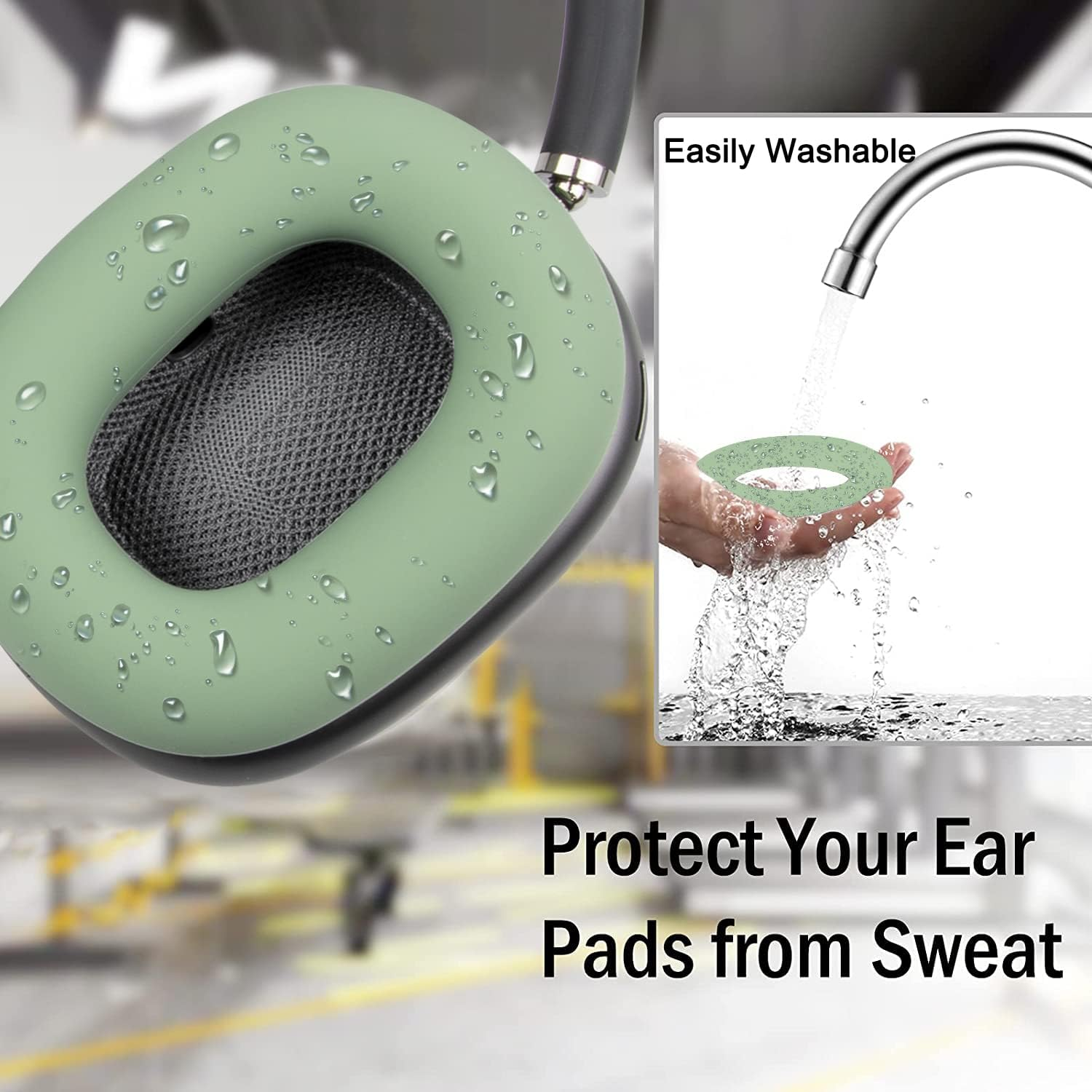 SOULWIT Sweat Proof Silicone Ear Cover for Airpods Max, Comfortable Fit for Gym Exercise, Easy to Clean, No Sound Quality Loss - Green image number 2