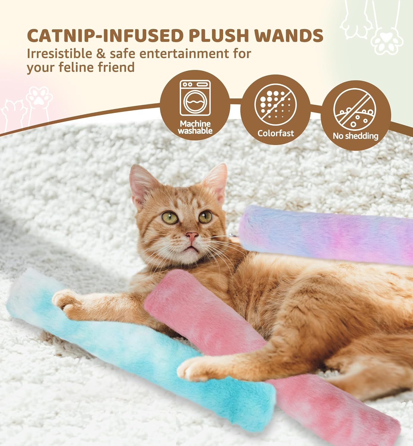 IPTPAS 3 Pack Cat Kicker Toy Pillows, Interactive Plush Toys with Catnip Inside, Soft Durable Kick Sticks Teething Chew Toy, Cat Body Pillows for Indoor Cats & Kittens, Promote Exercise, Play & Cuddle image number 2