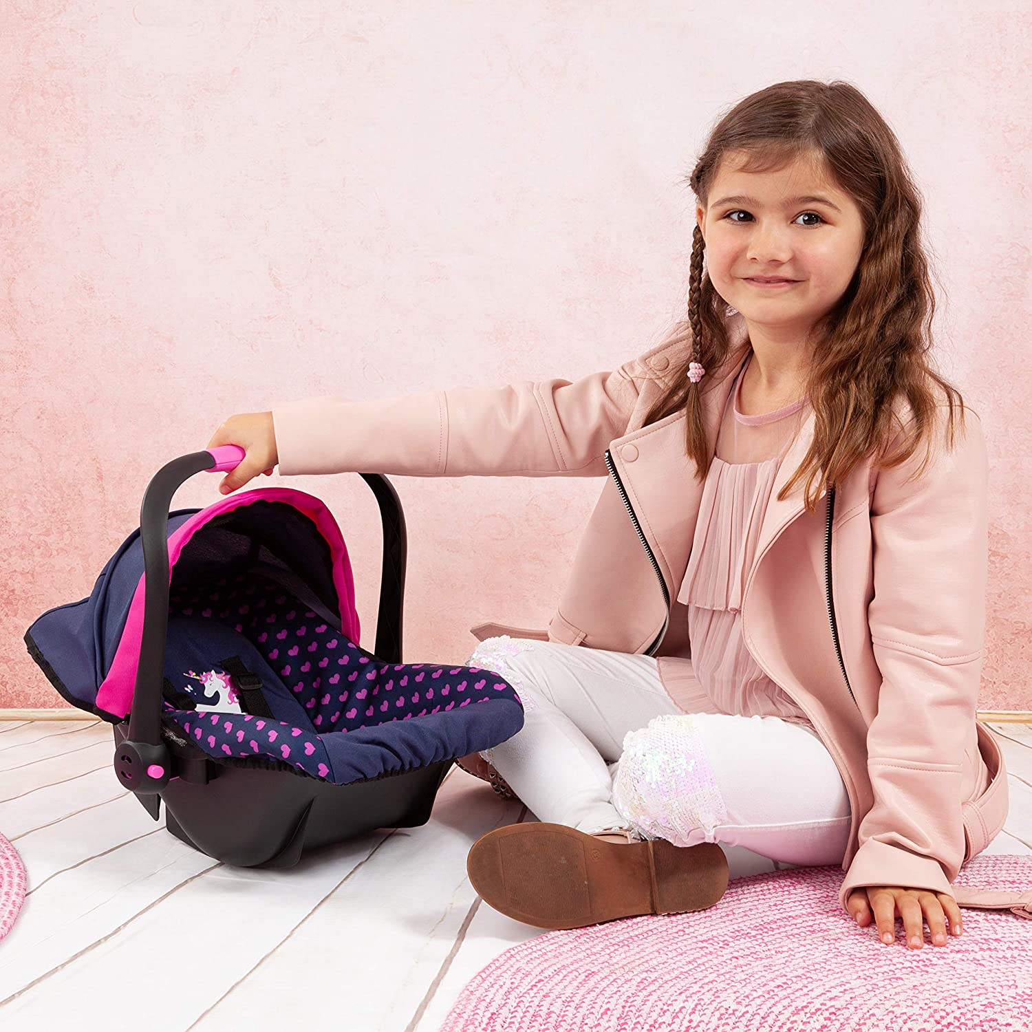 Bayer Design Baby Doll Deluxe Car Seat with Canopy- Blue and Pink image number 1