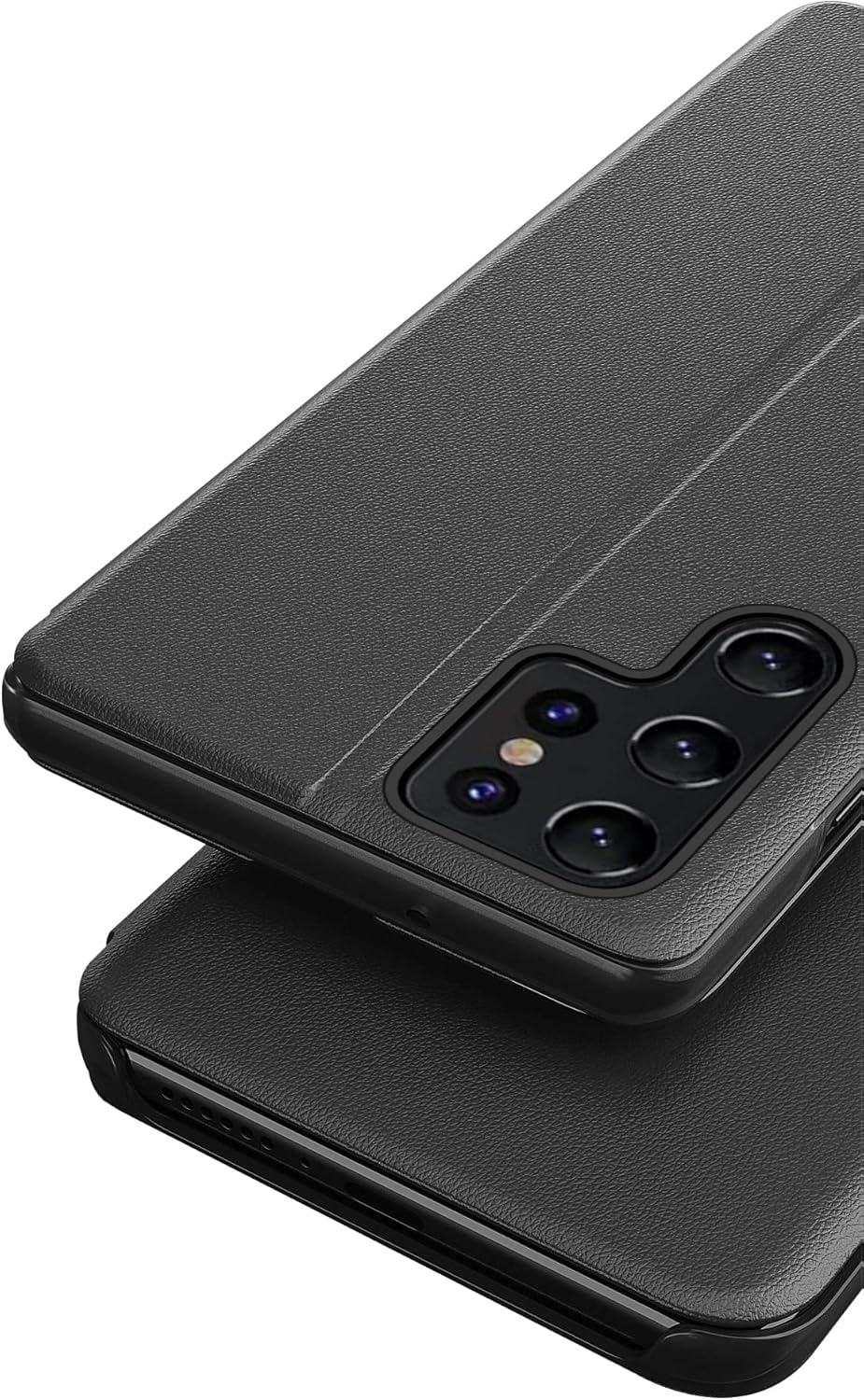 LEMAXELERS Compatible with Samsung S25 Ultra Phone Case Slim Smart View Window with Kickstand Stylish Flip Leather Hard PC Cover Shockproof Protective Shell Cases for Galaxy S25 Ultra Black CC. image number 2