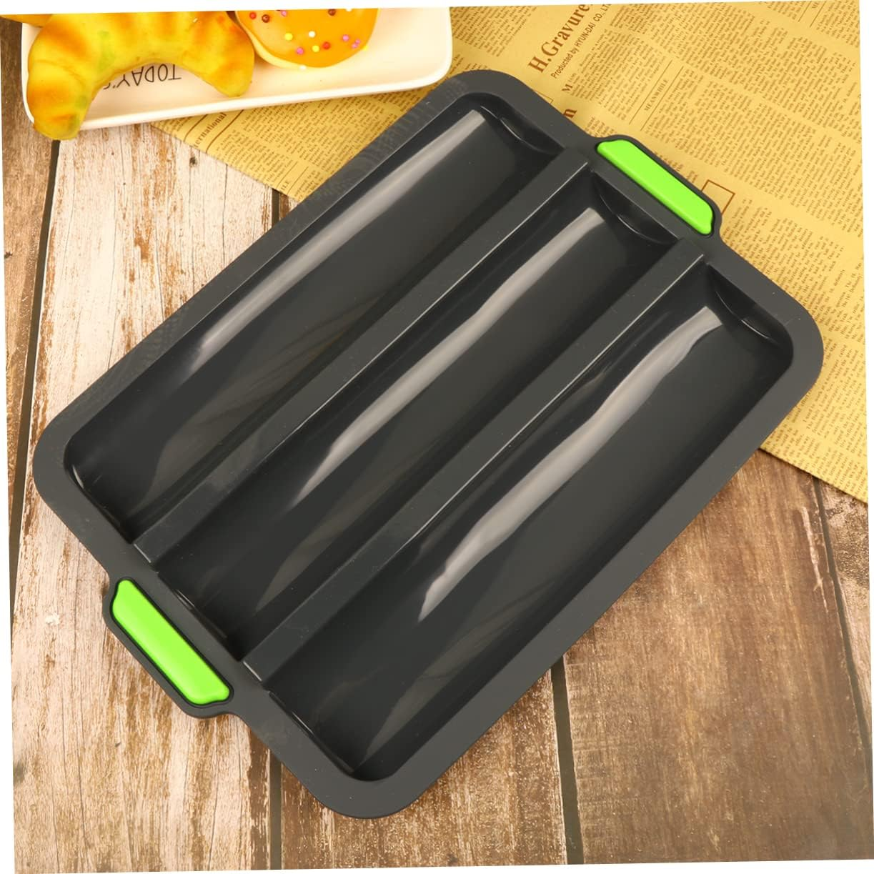 DOITOOL Silicone Loaf Pan Baking Mould Baking Tray for Home Kitchen 3 Slots Bread Baking Pan No-Stick Wave Stick Bread Stick Accessory