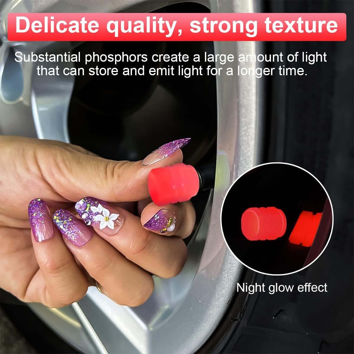 12PCS Fluorescent Car Tire Valve Stem Caps, Auto Corrosion Resistant Wheel Valve Cover, Luminous Illuminated Glow in the Dark, Car Decor Accessories Universal for SUV, Trucks, Car (Red(1)) - Blue/Flag image number 4