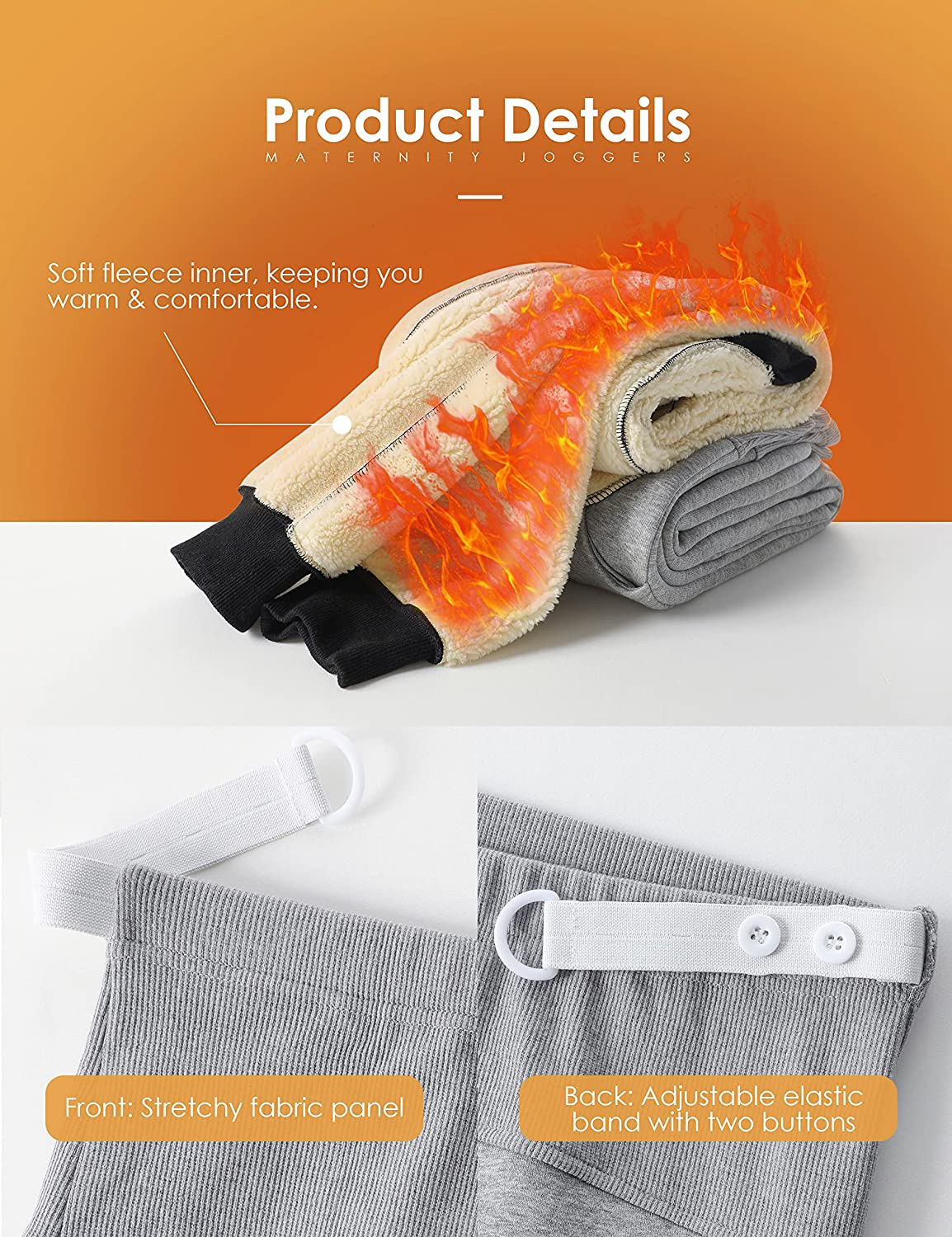 POSHDIVAH Women'S Maternity Fleece Lined Pants over the Belly Pregnancy Thick Warm Winter Lounge Pajama Workout Joggers