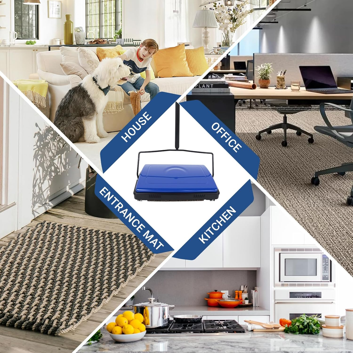 EZ SPARES Quiet Carpet Sweeper, Floor Sweeper with Horsehair Roto Brush Strong Cleaning Power Great for House,Office,Kitchen,Parquet Floor with Clean Out Comb image number 3