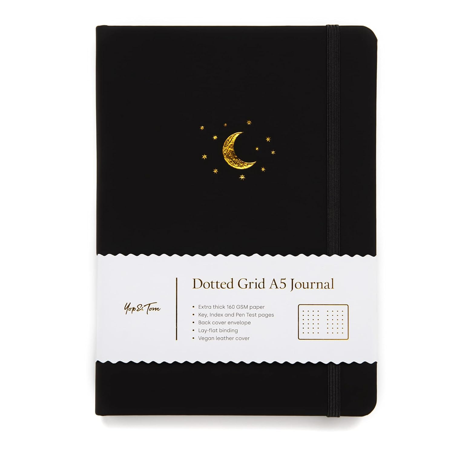 Yop & Tom Dotted Journal Notebook A5 - Moon and Stars - Updated 2021 Design - with Extra Thick Paper (160 GSM) - Bullet Grid Journal - Charcoal image number 6