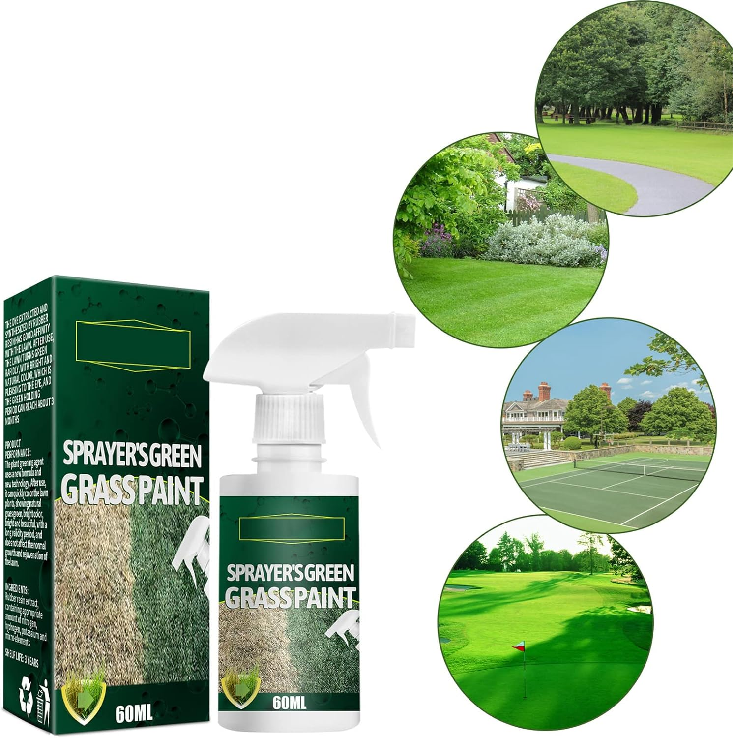 Green Grass Paint for Lawn, 60Ml Turf Paint Dye Spray, Green Grass Paint, Grass Green Spray Paint, Natural Green Lawn Spray, Pet-Safe Green Grass Paint, Instant Green Lawn Green Grass Spray, Environme image number 6