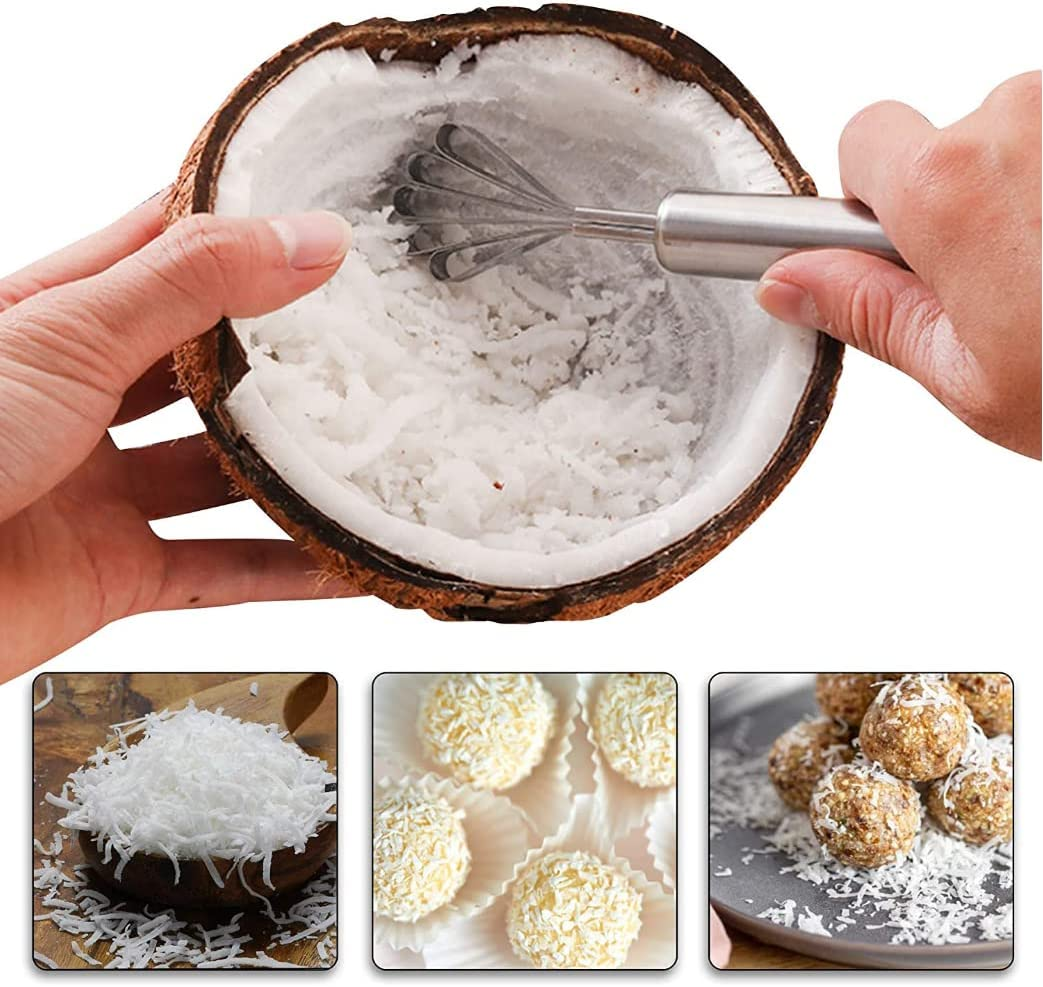 7-In-1 Coconut Opener Tool Set for Young Mature Coconuts, Coco Nut Meat Removal Tool with Rubber Mallet Meat Removal, Scraper, Straw, Food Grade 304 Stainless Steel image number 2