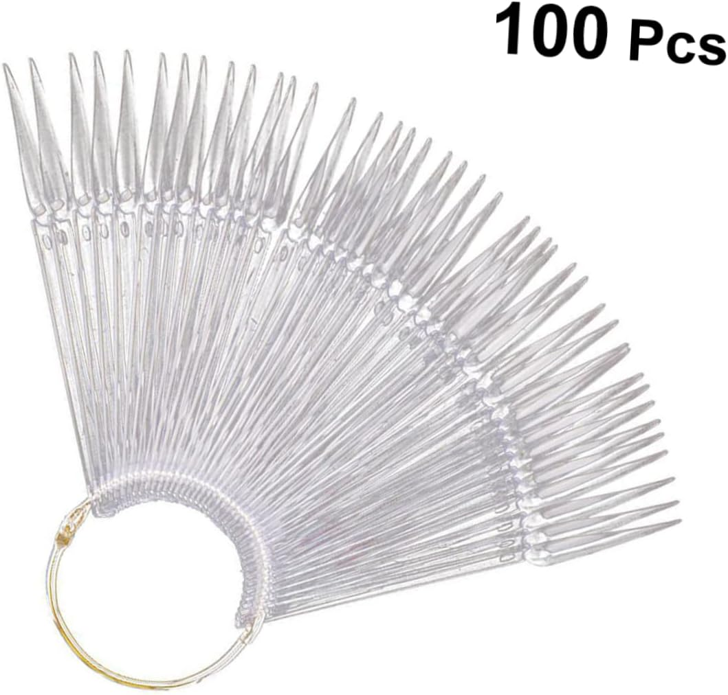 CTIRCHIU 100Pcs Transparent Nail Color Plates Fan Shaped Display for Nail Art Practice Smooth Surface Convenient Carry Design for Manicure Enthusiasts image number 1