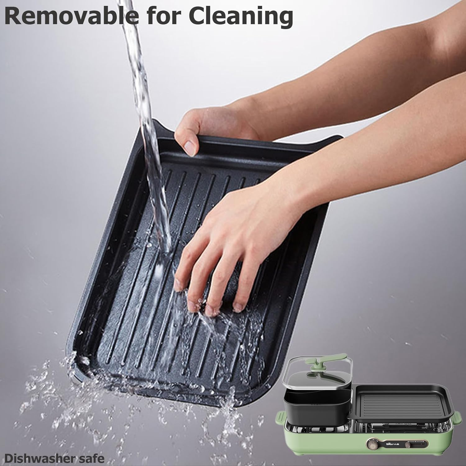 Electric Grill with Hot Pot, 2 in 1 Indoor Non-Stick Electric Hot Pot and Grill Cooker for Korean BBQ, Steaks, Shabu Shabu and Noodles, Independent Dual Temperature Control, Fast Heating, Green image number 1