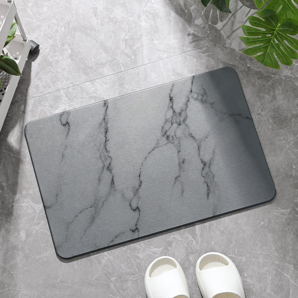 New Oriental Hard Diatomite Bath Mat (Marble Print) - Dark Grey image number 5