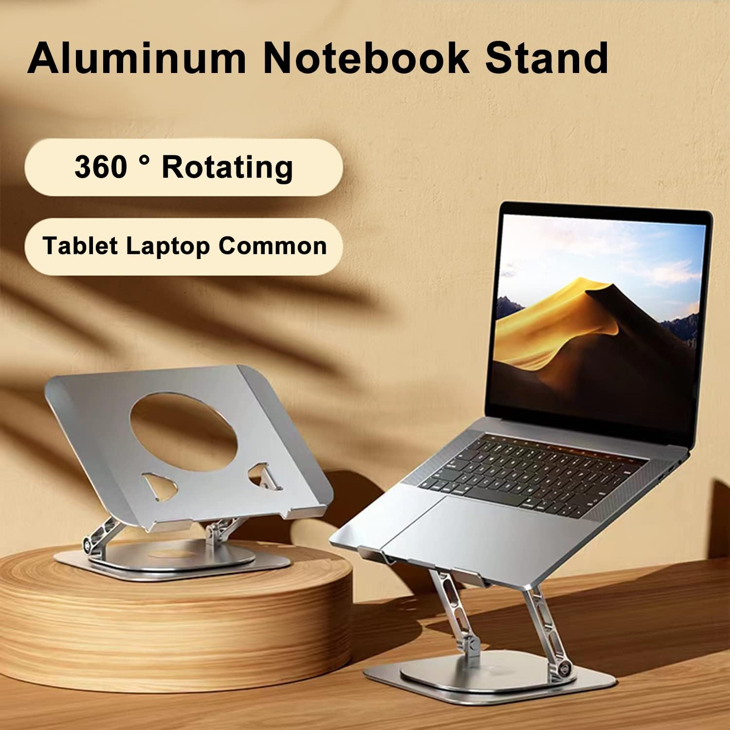 LIENS Adjustable Laptop Stand with 360 Rotating Base Compatible with Macbook Pro/Air Notebook up to 17 Inches Silver (Silver)
