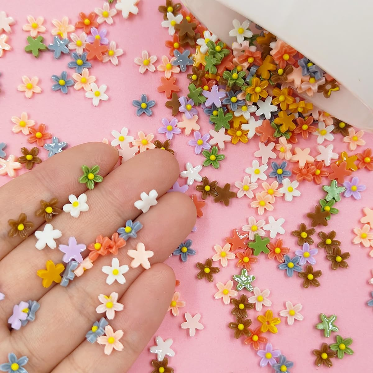 3D Flower Nail Charms, Yucool 350Pcs 3D Acrylic Flower Nail Art Rhinestones,Cute Colorful Flower Set for Nail Decorations