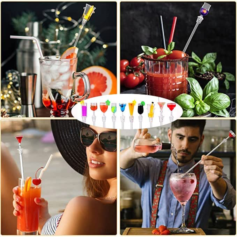 LALOCAPEYO 10 Pack Swizzle Sticks Acrylic Colorful Cocktail Drink Stirrer Clear Shafts for Chocolate Ice Tea Milk Juice for Bars Cafes Restaurants Home image number 4