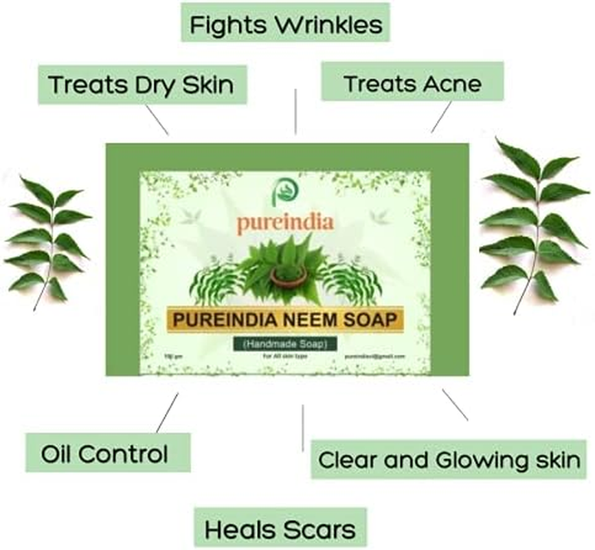 PUREINDIA Handmade Neem Soap & Scrub Bar( Pack of 4) 2 Soap and 2 Scrub Bar, 100Gm Each.(Get Rid of Acne, Pimples and Skin Rashes) image number 4