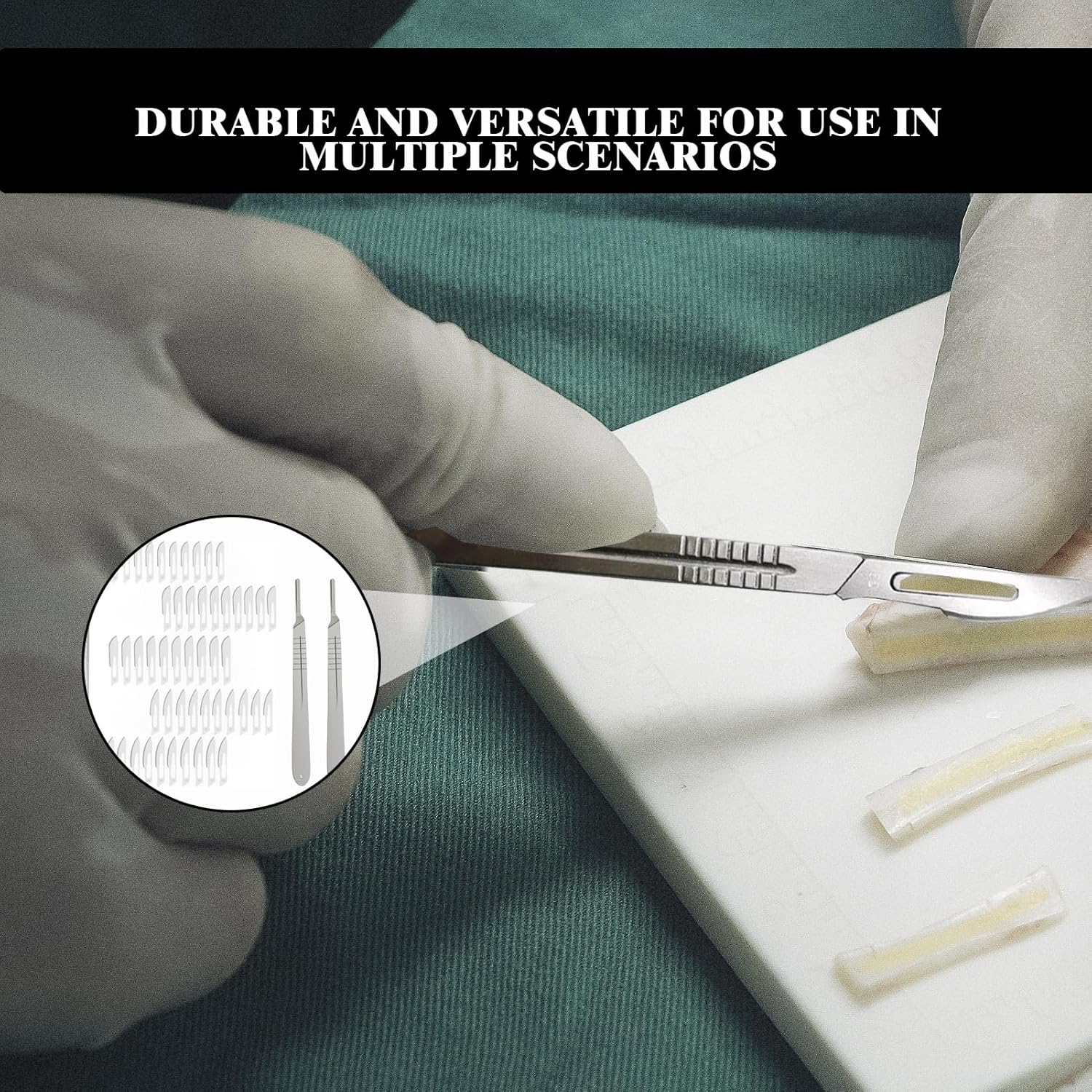 52 Pcs Scalpel Blades Kit, Carbon Steel Utility Scalpel Blade, 5 Styles Replacement Blades and 2 Pcs Knife Handle, DIY Cutting Hand Tools, Angled Cutter Knife for Anatomy Practicing, Sculpting​ image number 2