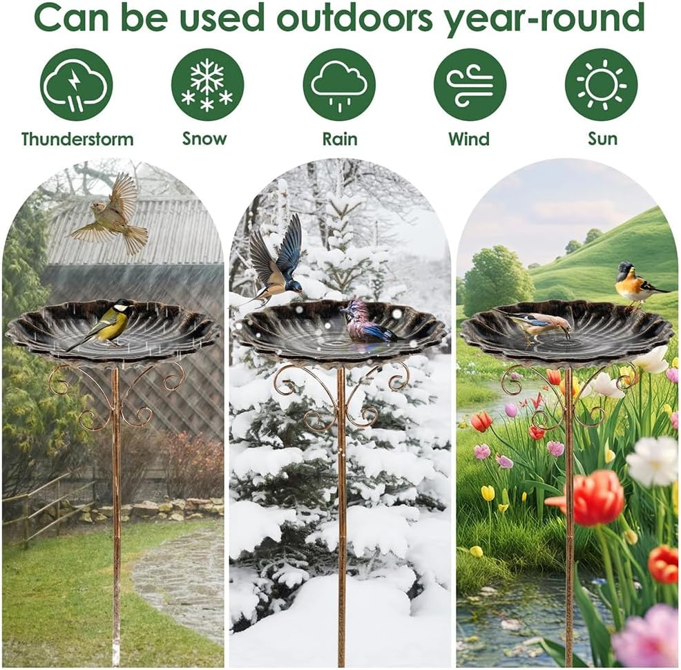 JIUSEGE Vintage Metal Bird Bath for Outdoors, Adjustable Standing Bird Feeder Bowl for Garden, Yard, Balcony & Patio, Decorative Outdoor Birdbath image number 1