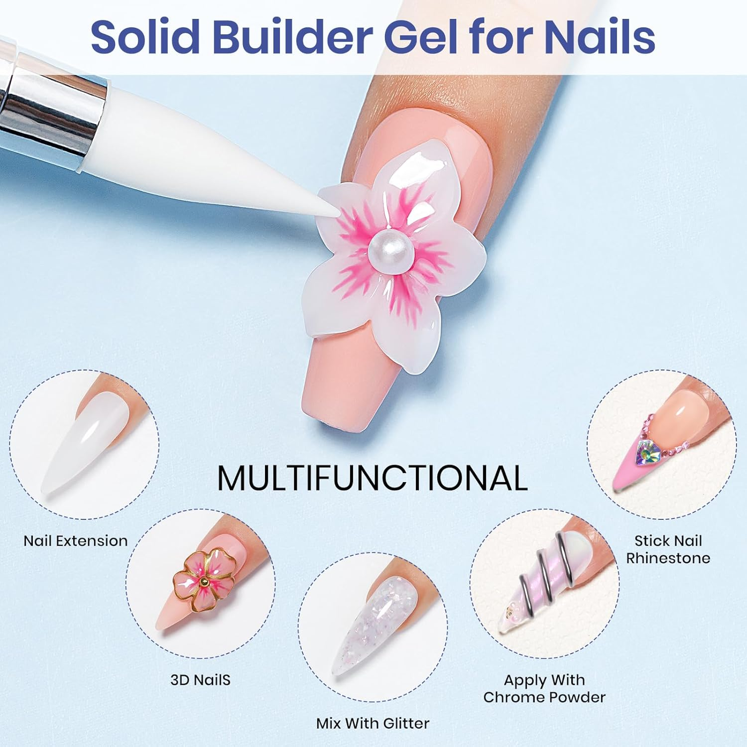 MIZHSE Solid Builder Gel: 2 Colors Clear & White Non-Sticky Hand 3D Nail Gel Sculpting Gel for Nail Art for Molding Modeling and Extension Soak off U V LED Starter Kit DIY Home Salon 18G image number 2