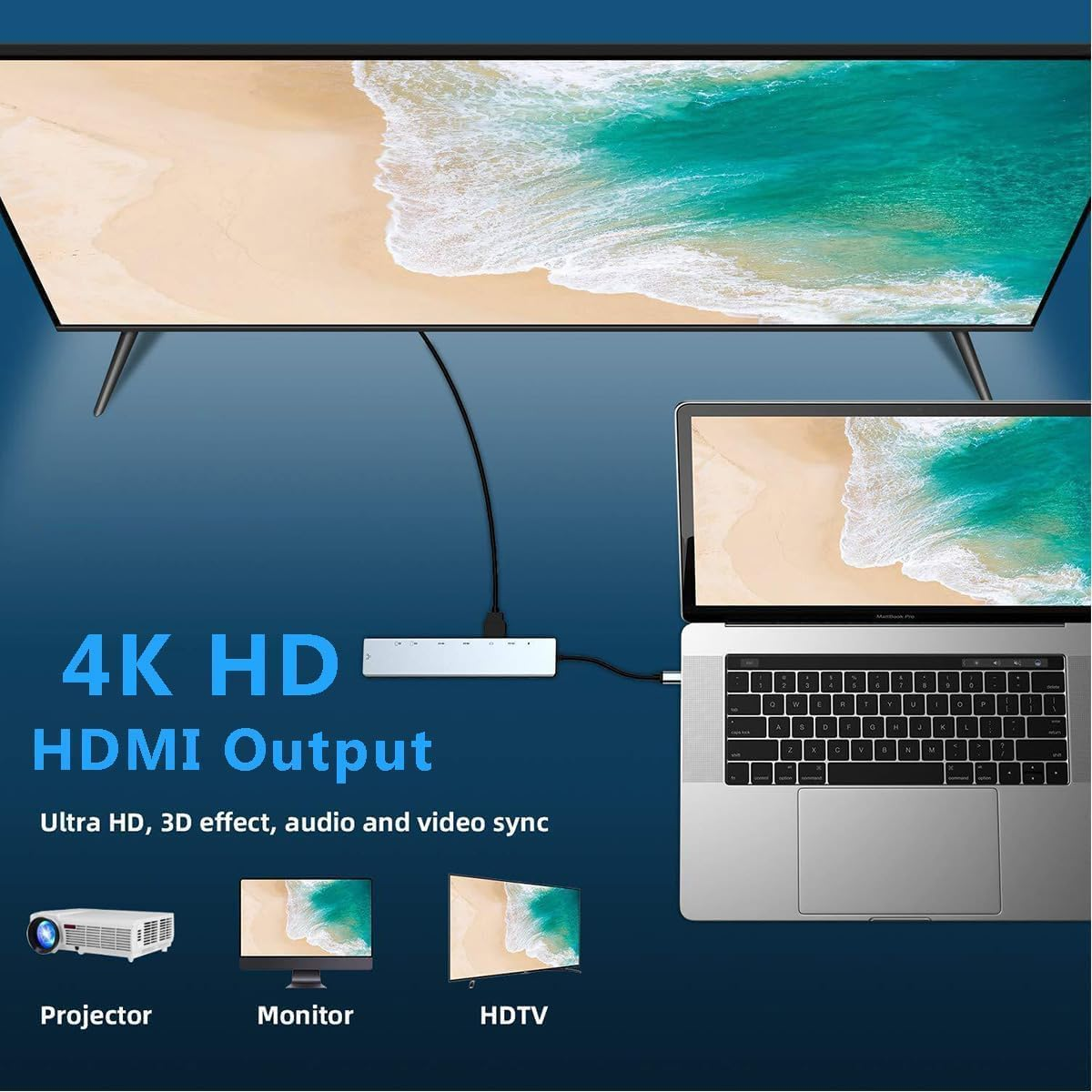 USB C Hub Multiport Adapter with Ethernet, Laptop Docking Station 8 in 1 Hub with 4K HDMI RJ45 PD 100W SD/TF Card Slot USB3.0 and OTG Port Suitable for Macbook, HP, XPS, Chromebook, Surface, PC, Etc image number 2