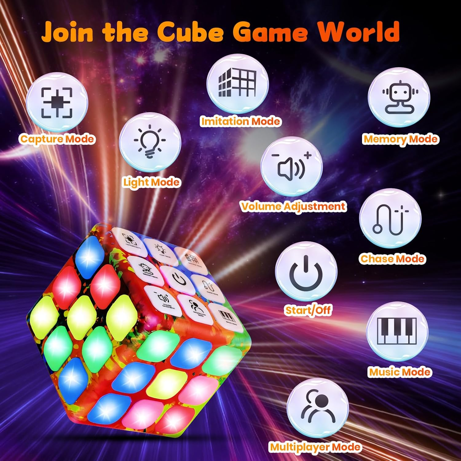 Poat Handheld Game Cube for Kids, 7-In-1 Electronic Memory & Brain Games Toy with Speed, Logic, and Music Challenges, Portable Travel Learning Toy for Ages 6-12+ image number 5