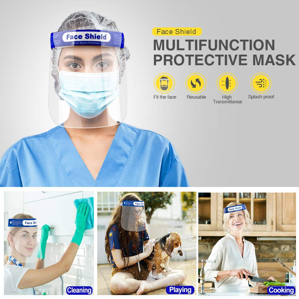 Safety Face Shield Clear Full Cover Anti-Fog Eyes Protective Face Shield Reusable Full Face Transparent Breathable Visor Mask Adjustable One Size Fits All（10 Pcs） image number 4