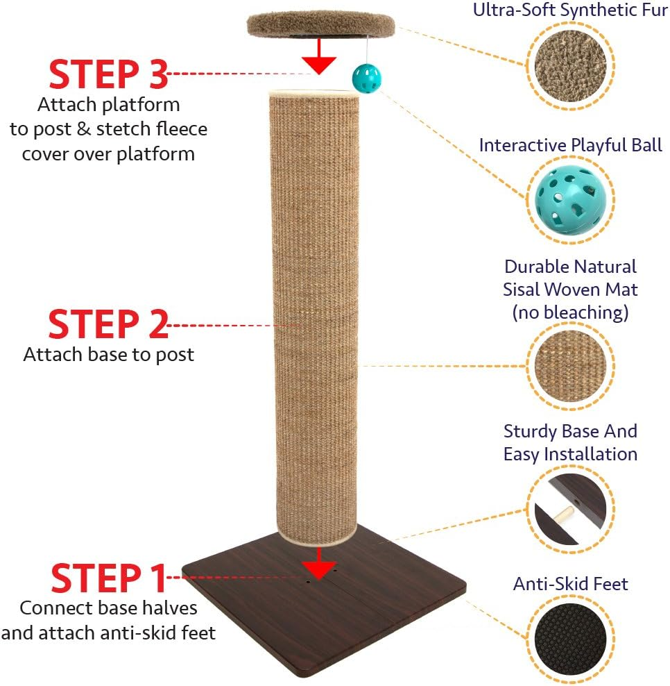 Kitty City Premium 32 Inch Tall Woven Sisal Carpet Cat Scratching Post, Cat Scratching Furniture, Cat Post, 15.8 X 15.8 X 32 Inches, Model Number: CM-0262-CS01 image number 2