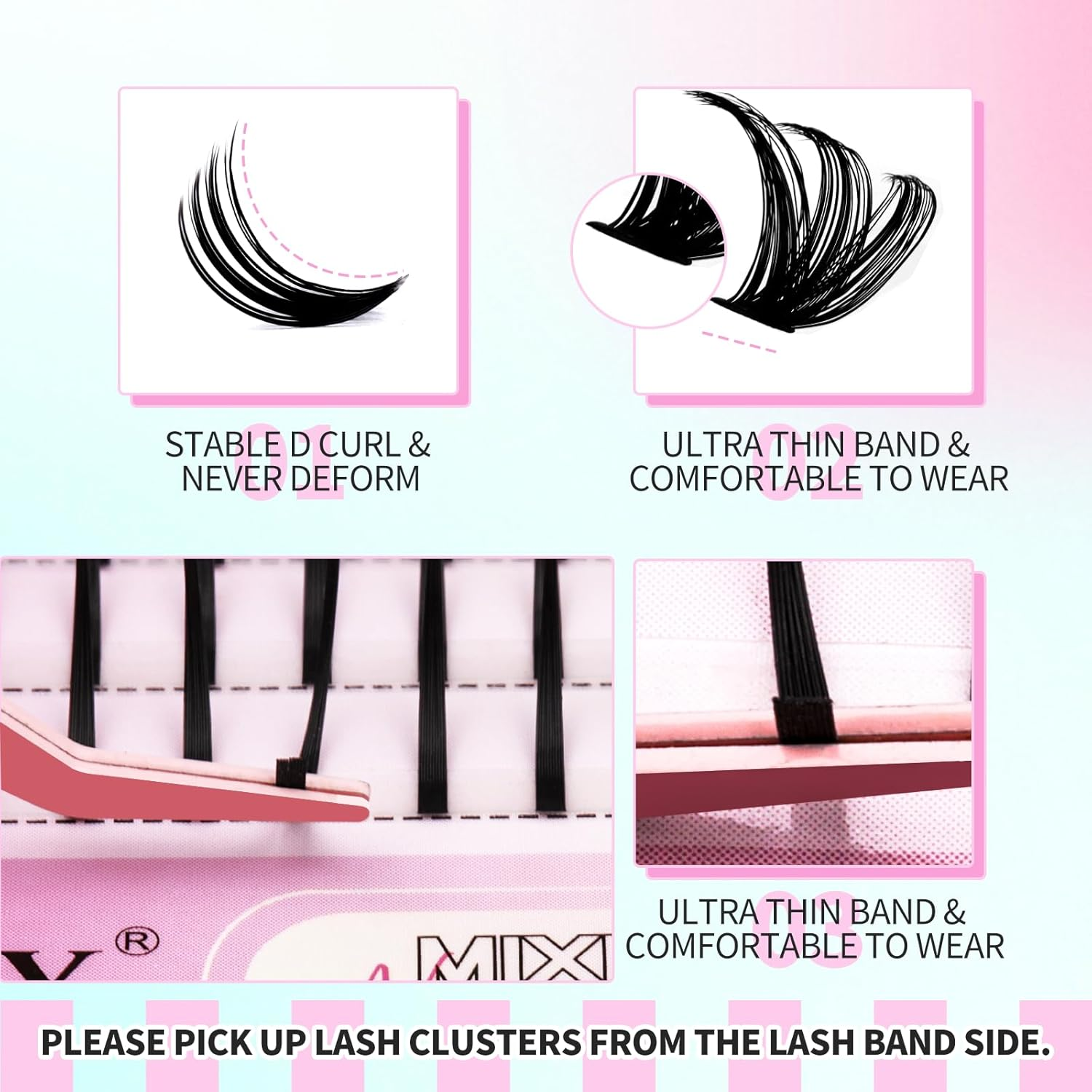 GEMERRY Lash Clusters with Spikes 80D Long 12-21Mm Cluster Eyelash Extensions DIY Wispy Natural Lashes Spiky Individual Mink Eyelashes(80D) image number 6