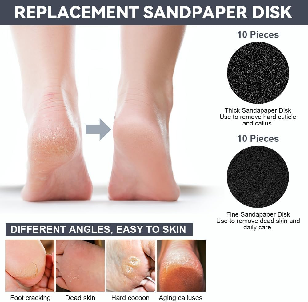 AOOWU Electric Callus Remover, 6 Adjustable Speed Pedicure, 2 in 1 Electric Foot Callus Remover with Foot Files and Nail Polisher, for Cracked Heels, Callus, Dead image number 4