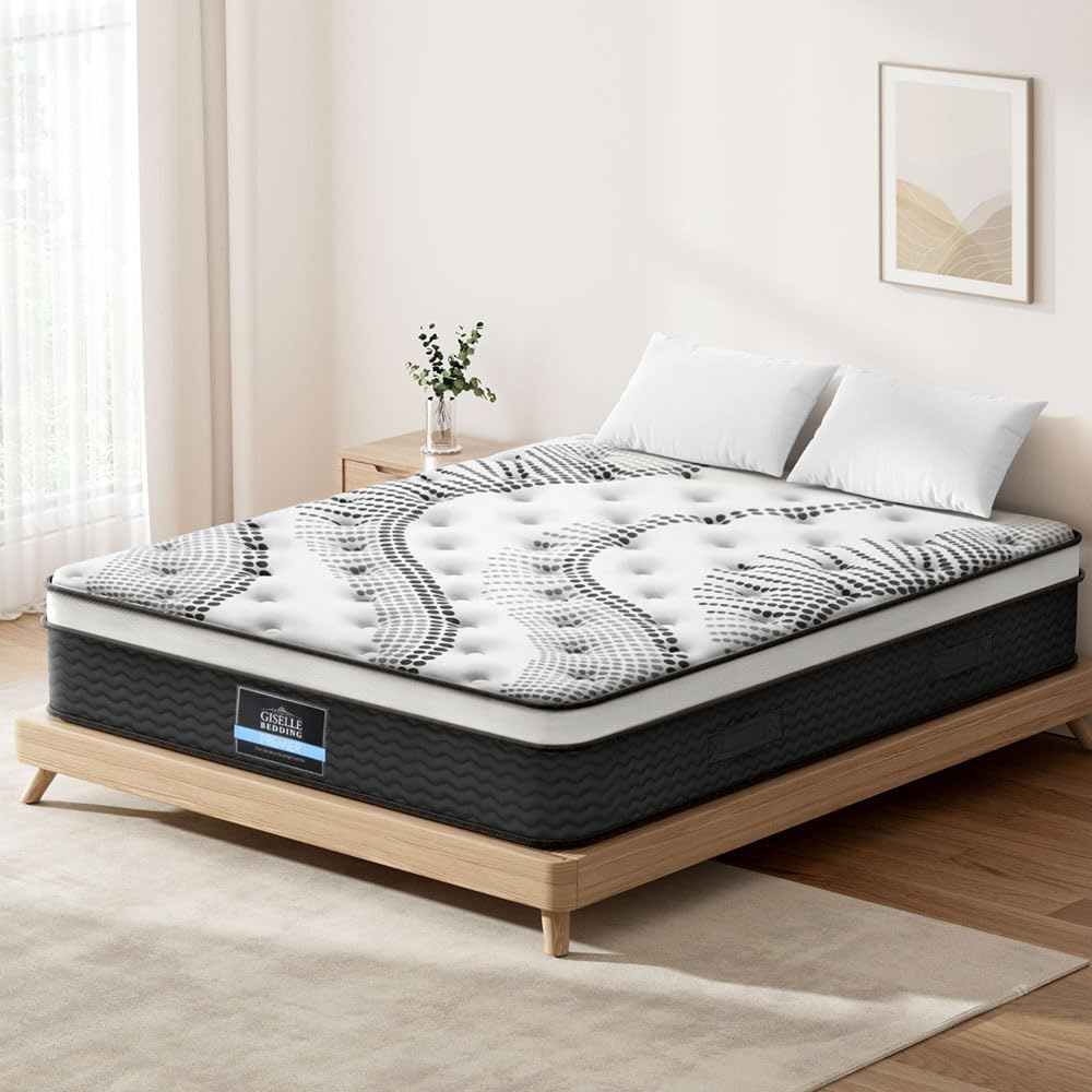 Giselle Bedding Double Mattress Bed Mattresses Innerspring Foam 32Cm Thickness, with 5-Zone Pocket Spring System and Breathable Euro Top, 5Yrs Warranty, Medium Firm, White + Greywith Vacuum Packed image number 4
