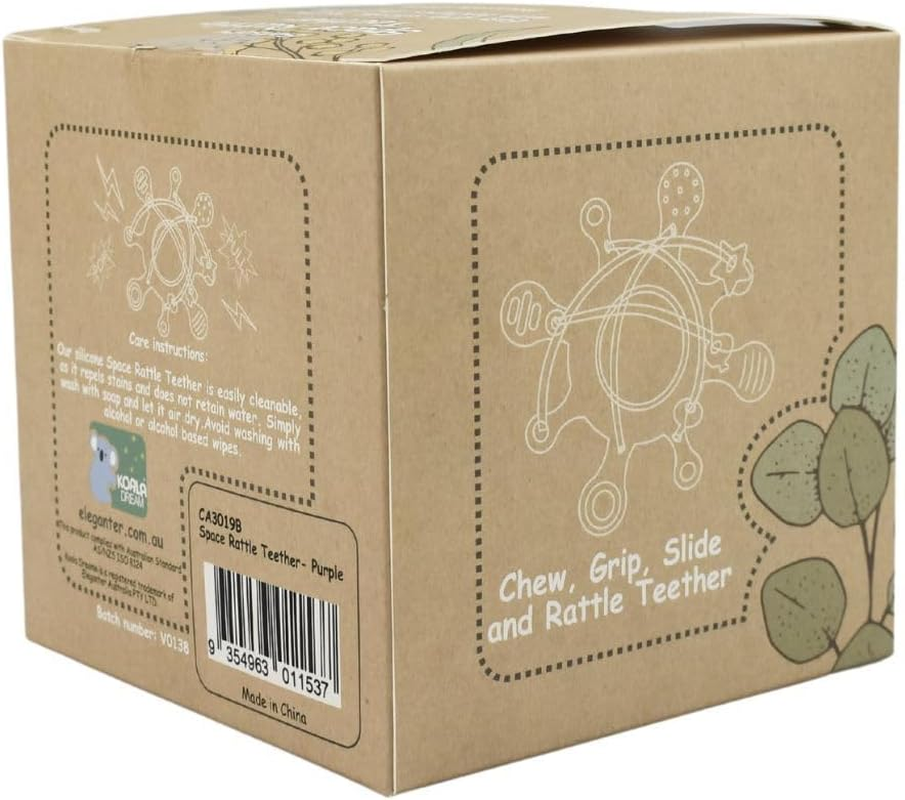 Koala Dream -CA3019B Silicone Sensory Space Rattle TEETHER Purple: Clutch Sensory Teether for Babies image number 3