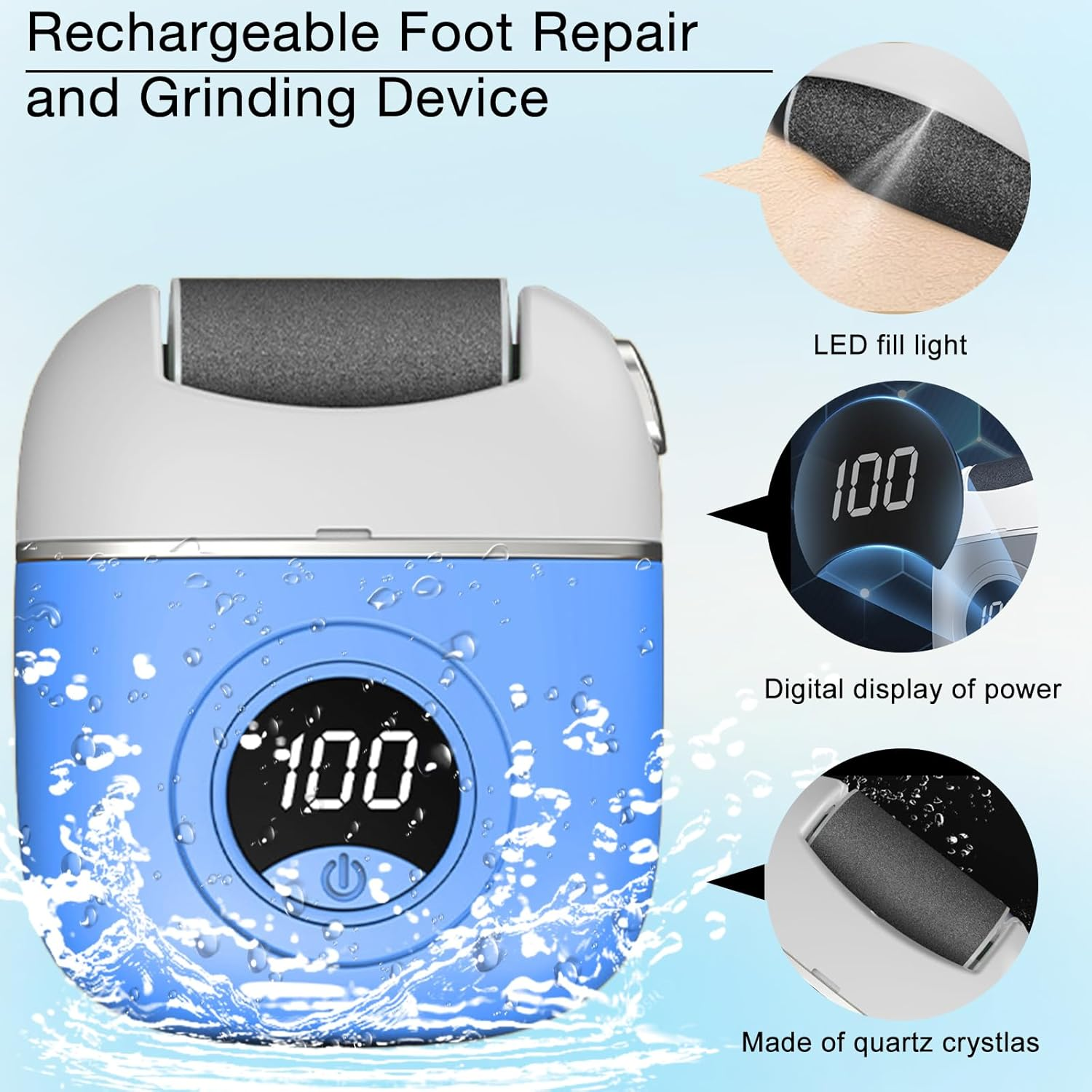 Electric Foot Callus Remover, 2024 New USB Rechargeable Foot Repair and Grinding Device, Heel Polisher Digital Display, Electric Foot Exfoliating Scrubber with 3 Grinding Heads 2 Speeds (Blue) image number 2