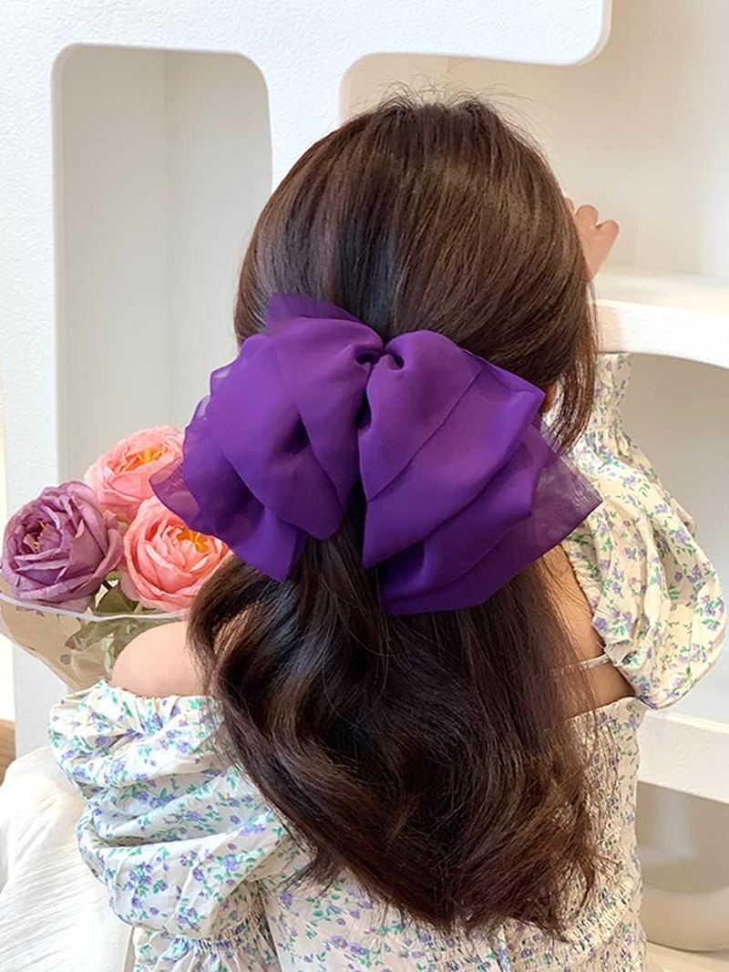 Duories Large Hair Bows Clip Hair Clips for Women Girls Women Chiffon Tulle Bows Hair Bow Large Hair Clips Hair Bow Hair Accessories for Wedding Party Everyday Wear Violet